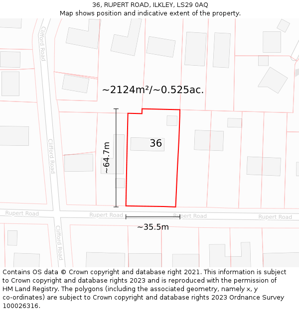 36, RUPERT ROAD, ILKLEY, LS29 0AQ: Plot and title map