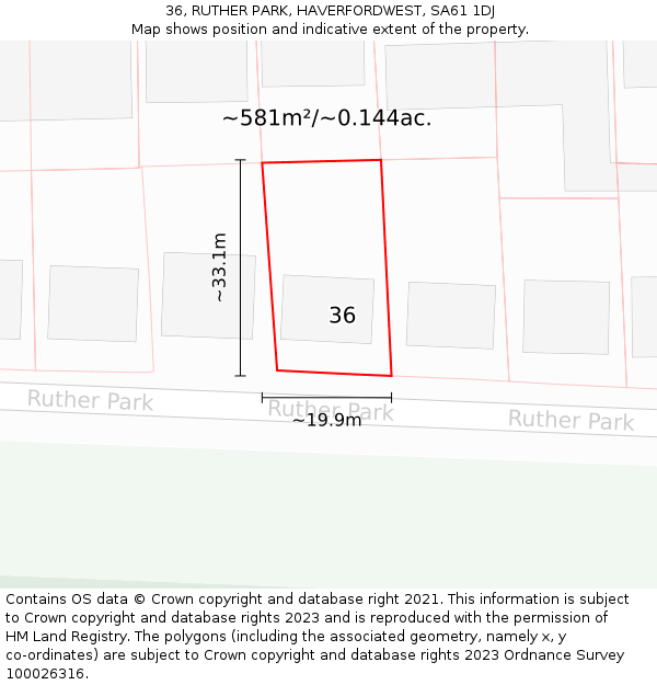 36, RUTHER PARK, HAVERFORDWEST, SA61 1DJ: Plot and title map