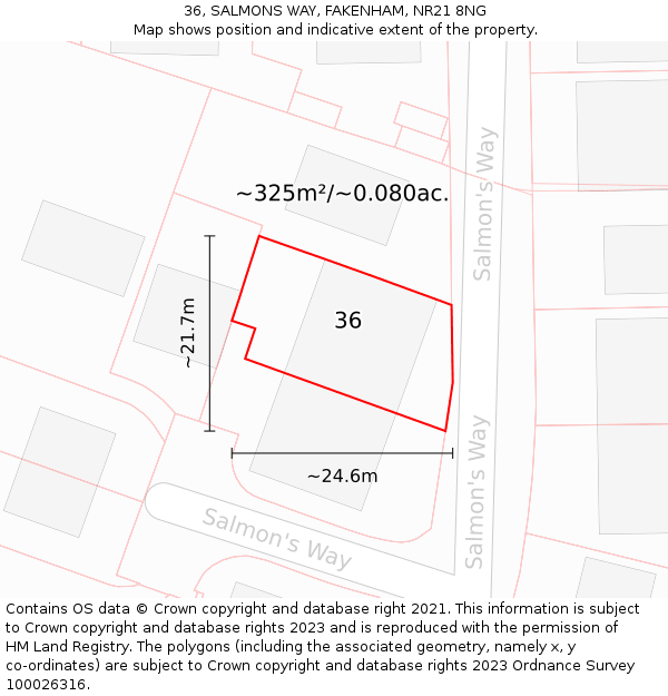 36, SALMONS WAY, FAKENHAM, NR21 8NG: Plot and title map