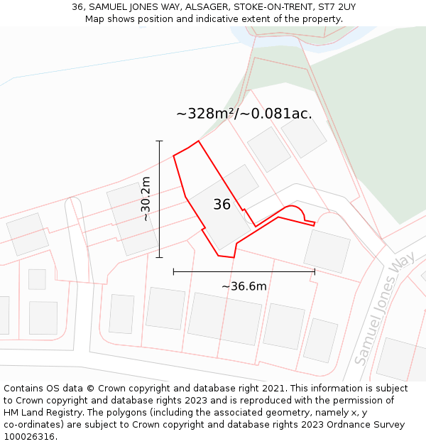 36, SAMUEL JONES WAY, ALSAGER, STOKE-ON-TRENT, ST7 2UY: Plot and title map