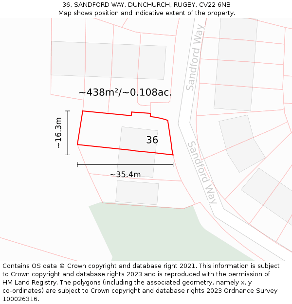 36, SANDFORD WAY, DUNCHURCH, RUGBY, CV22 6NB: Plot and title map