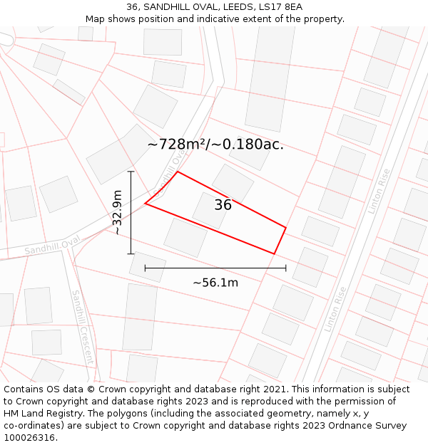 36, SANDHILL OVAL, LEEDS, LS17 8EA: Plot and title map