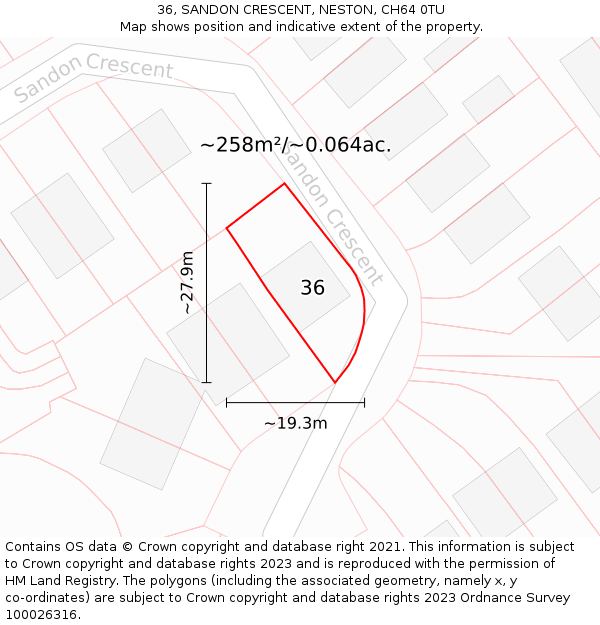 36, SANDON CRESCENT, NESTON, CH64 0TU: Plot and title map