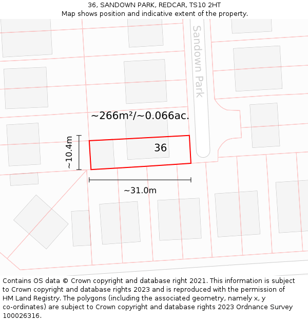 36, SANDOWN PARK, REDCAR, TS10 2HT: Plot and title map