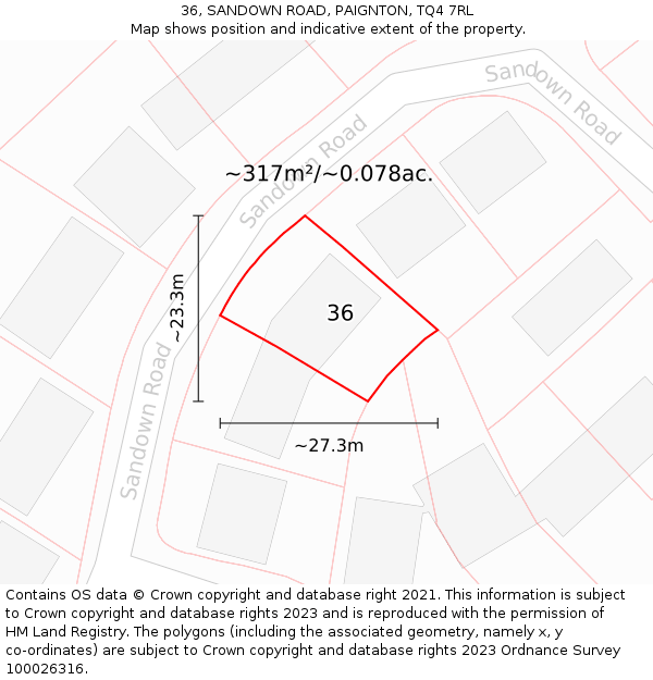 36, SANDOWN ROAD, PAIGNTON, TQ4 7RL: Plot and title map