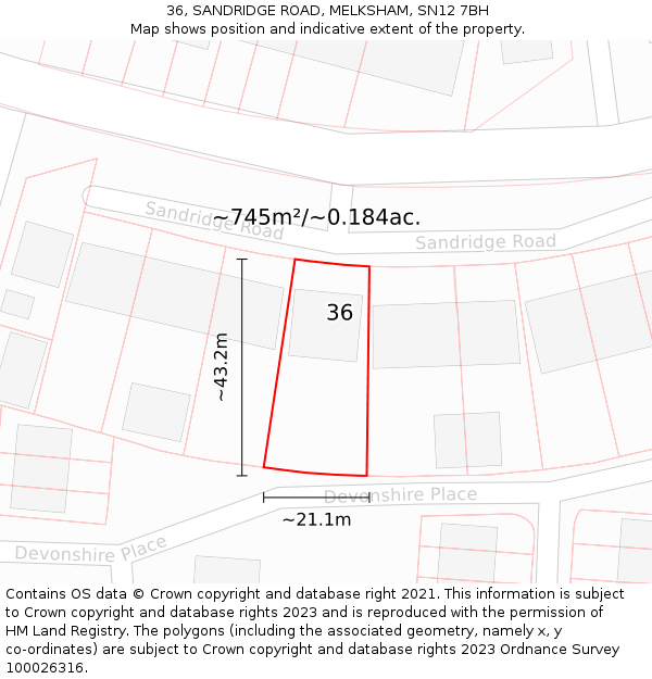 36, SANDRIDGE ROAD, MELKSHAM, SN12 7BH: Plot and title map