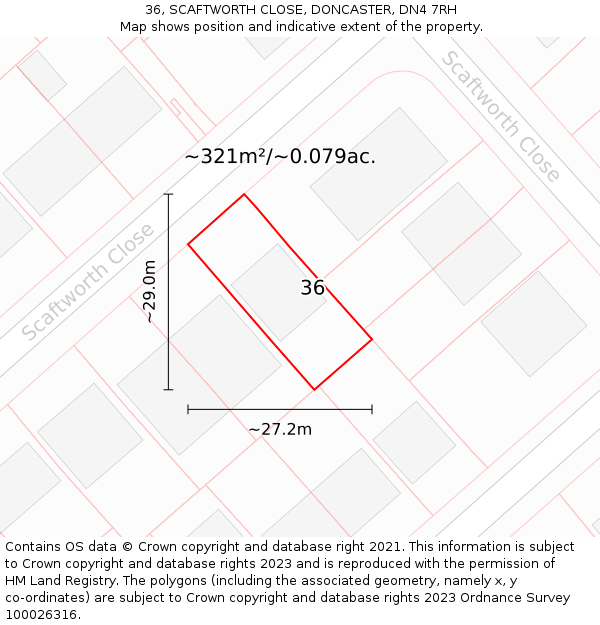 36, SCAFTWORTH CLOSE, DONCASTER, DN4 7RH: Plot and title map