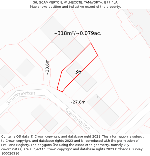 36, SCAMMERTON, WILNECOTE, TAMWORTH, B77 4LA: Plot and title map