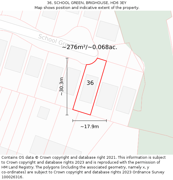 36, SCHOOL GREEN, BRIGHOUSE, HD6 3EY: Plot and title map