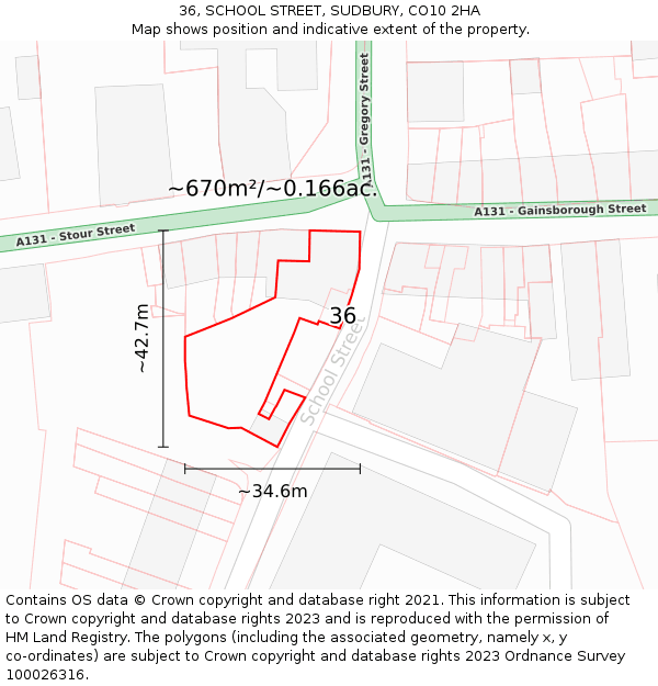36, SCHOOL STREET, SUDBURY, CO10 2HA: Plot and title map