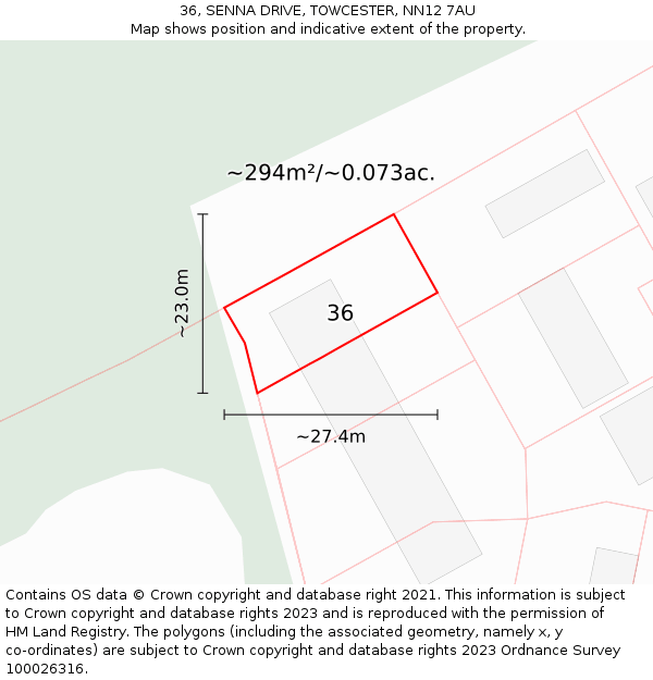 36, SENNA DRIVE, TOWCESTER, NN12 7AU: Plot and title map