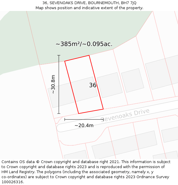 36, SEVENOAKS DRIVE, BOURNEMOUTH, BH7 7JQ: Plot and title map