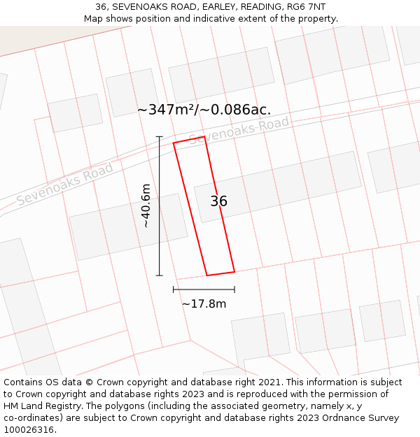 36, SEVENOAKS ROAD, EARLEY, READING, RG6 7NT: Plot and title map