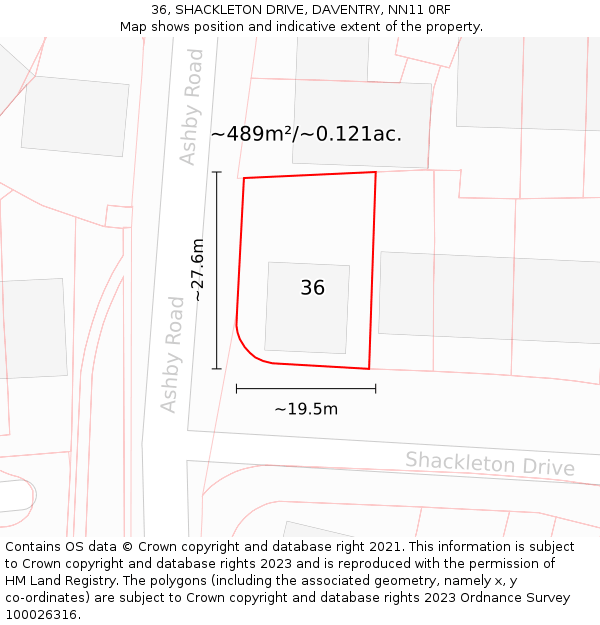 36, SHACKLETON DRIVE, DAVENTRY, NN11 0RF: Plot and title map