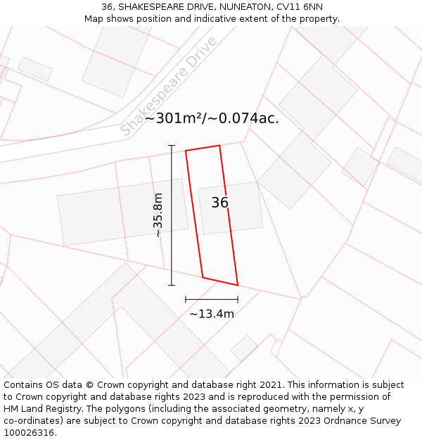 36, SHAKESPEARE DRIVE, NUNEATON, CV11 6NN: Plot and title map