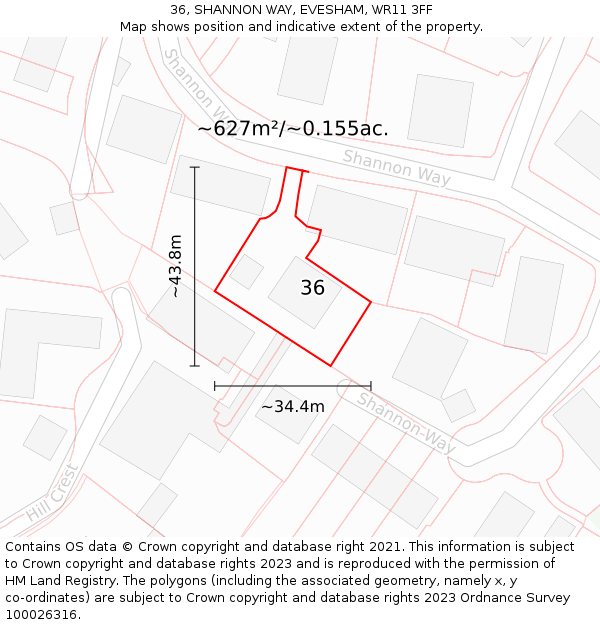 36, SHANNON WAY, EVESHAM, WR11 3FF: Plot and title map