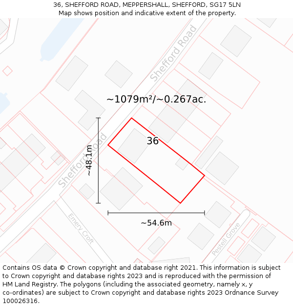 36, SHEFFORD ROAD, MEPPERSHALL, SHEFFORD, SG17 5LN: Plot and title map