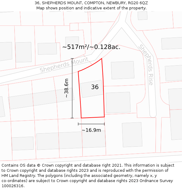 36, SHEPHERDS MOUNT, COMPTON, NEWBURY, RG20 6QZ: Plot and title map