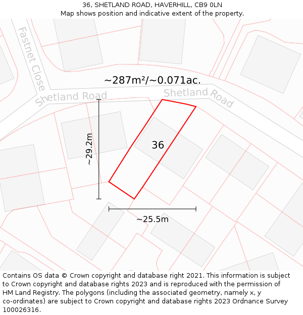 36, SHETLAND ROAD, HAVERHILL, CB9 0LN: Plot and title map