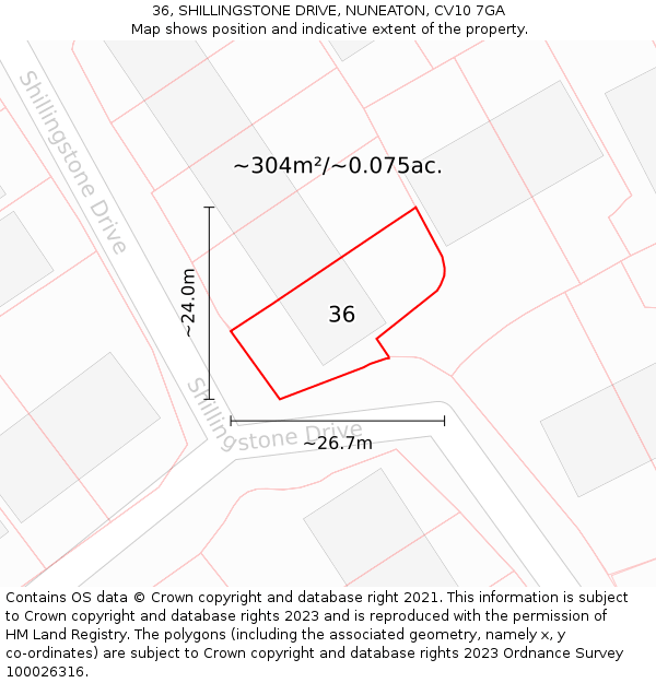 36, SHILLINGSTONE DRIVE, NUNEATON, CV10 7GA: Plot and title map