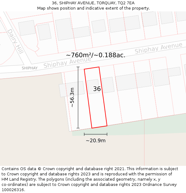 36, SHIPHAY AVENUE, TORQUAY, TQ2 7EA: Plot and title map