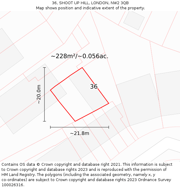 36, SHOOT UP HILL, LONDON, NW2 3QB: Plot and title map
