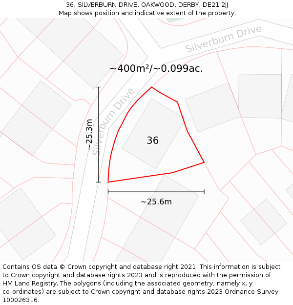 36, SILVERBURN DRIVE, OAKWOOD, DERBY, DE21 2JJ: Plot and title map
