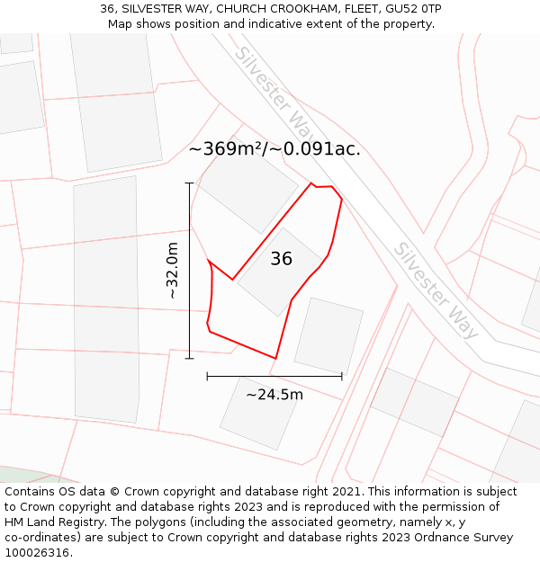 36, SILVESTER WAY, CHURCH CROOKHAM, FLEET, GU52 0TP: Plot and title map