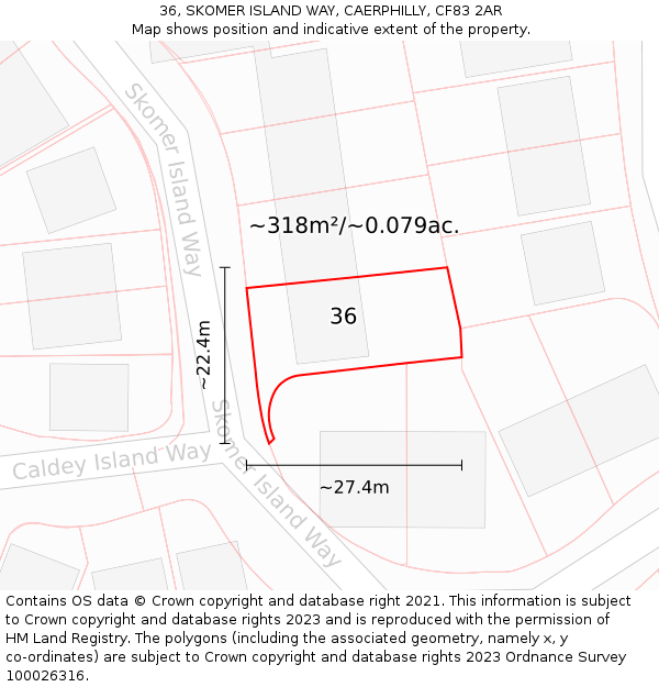36, SKOMER ISLAND WAY, CAERPHILLY, CF83 2AR: Plot and title map