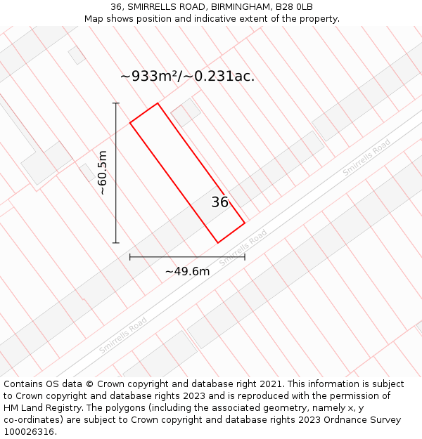 36, SMIRRELLS ROAD, BIRMINGHAM, B28 0LB: Plot and title map