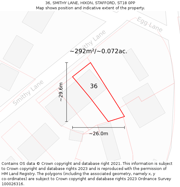 36, SMITHY LANE, HIXON, STAFFORD, ST18 0PP: Plot and title map