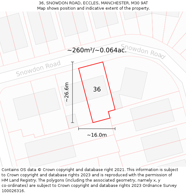 36, SNOWDON ROAD, ECCLES, MANCHESTER, M30 9AT: Plot and title map
