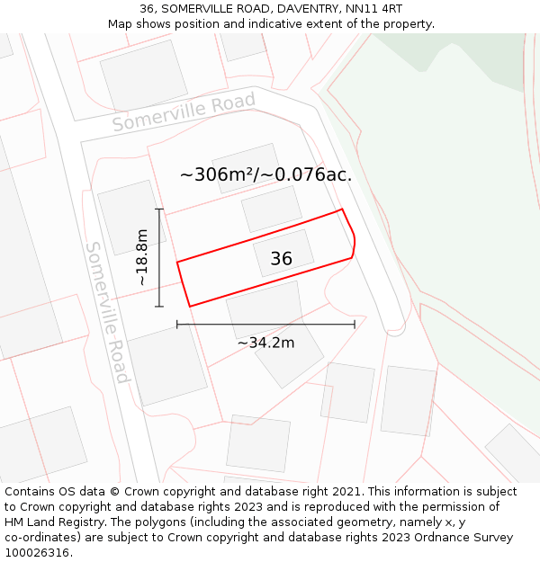 36, SOMERVILLE ROAD, DAVENTRY, NN11 4RT: Plot and title map