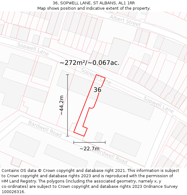 36, SOPWELL LANE, ST ALBANS, AL1 1RR: Plot and title map