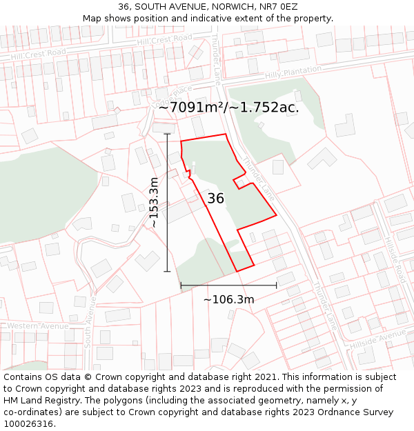 36, SOUTH AVENUE, NORWICH, NR7 0EZ: Plot and title map