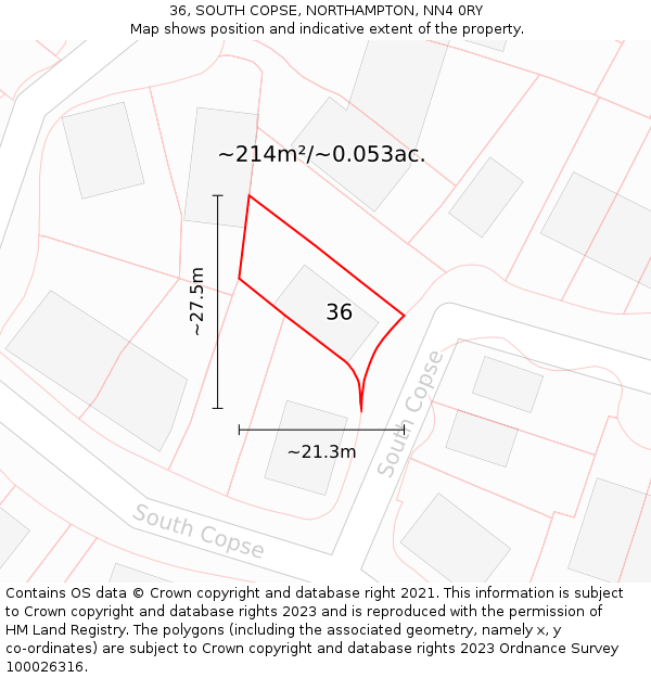 36, SOUTH COPSE, NORTHAMPTON, NN4 0RY: Plot and title map