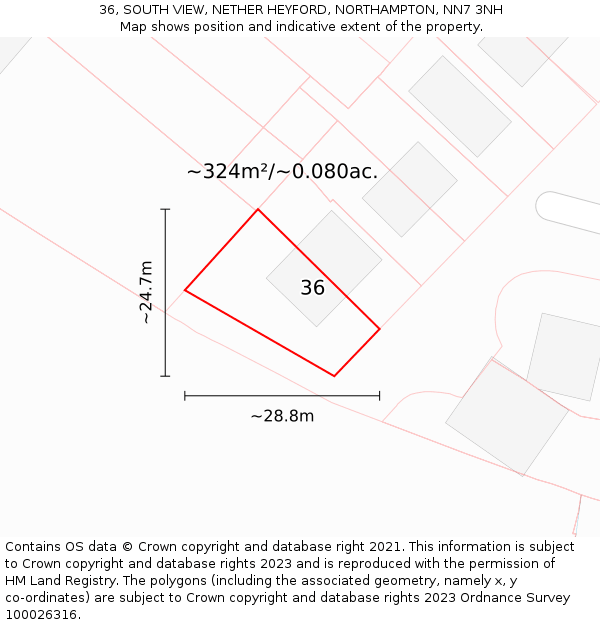 36, SOUTH VIEW, NETHER HEYFORD, NORTHAMPTON, NN7 3NH: Plot and title map
