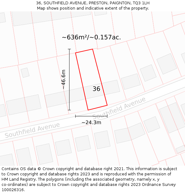 36, SOUTHFIELD AVENUE, PRESTON, PAIGNTON, TQ3 1LH: Plot and title map