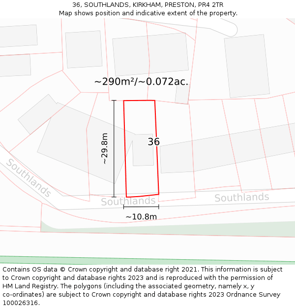 36, SOUTHLANDS, KIRKHAM, PRESTON, PR4 2TR: Plot and title map