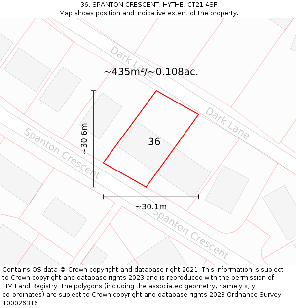 36, SPANTON CRESCENT, HYTHE, CT21 4SF: Plot and title map
