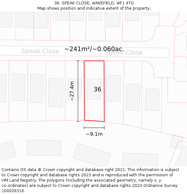 36, SPEAK CLOSE, WAKEFIELD, WF1 4TG: Plot and title map
