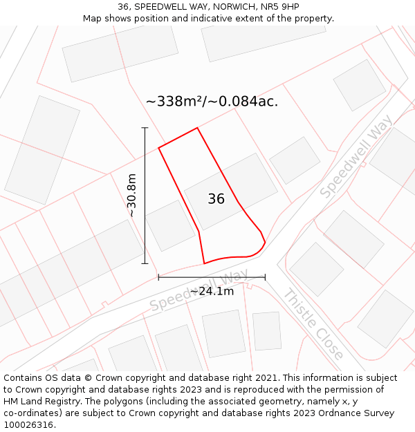 36, SPEEDWELL WAY, NORWICH, NR5 9HP: Plot and title map