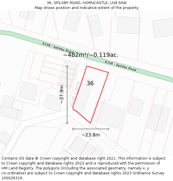 36, SPILSBY ROAD, HORNCASTLE, LN9 6AW: Plot and title map