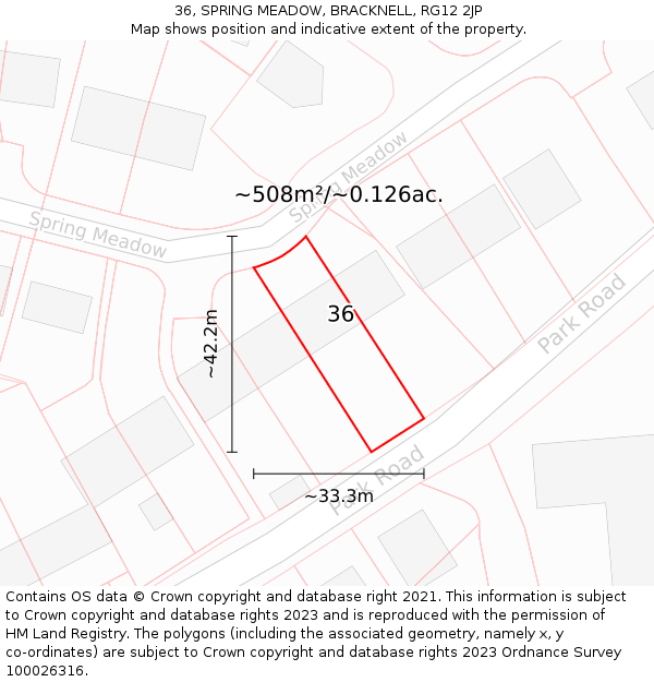 36, SPRING MEADOW, BRACKNELL, RG12 2JP: Plot and title map