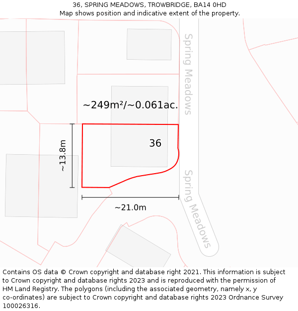 36, SPRING MEADOWS, TROWBRIDGE, BA14 0HD: Plot and title map
