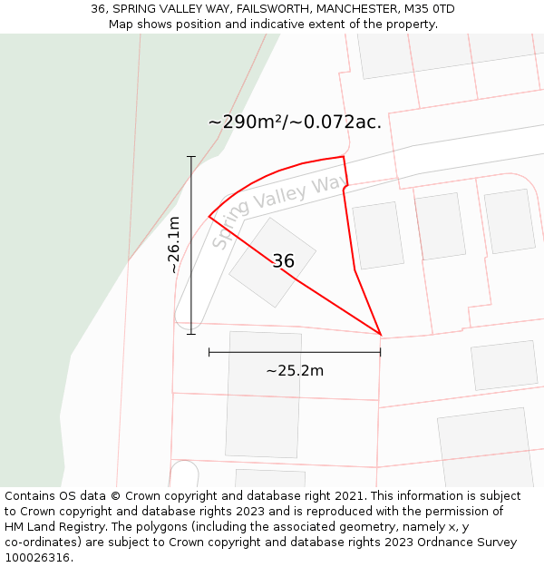 36, SPRING VALLEY WAY, FAILSWORTH, MANCHESTER, M35 0TD: Plot and title map