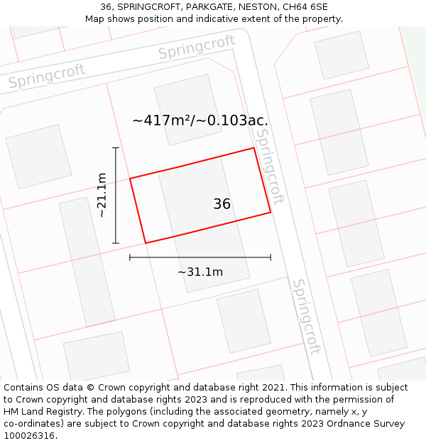 36, SPRINGCROFT, PARKGATE, NESTON, CH64 6SE: Plot and title map