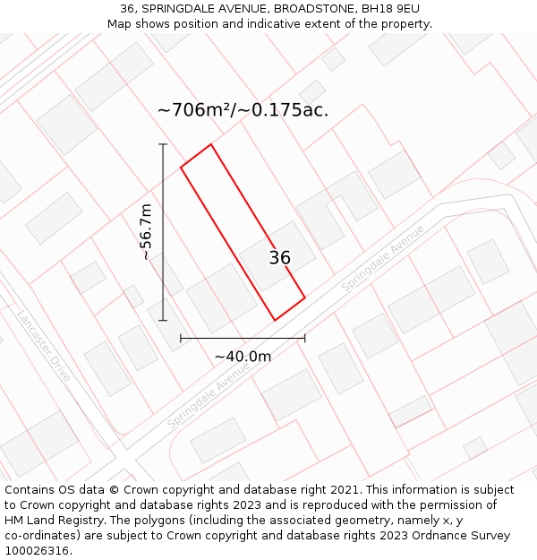 36, SPRINGDALE AVENUE, BROADSTONE, BH18 9EU: Plot and title map