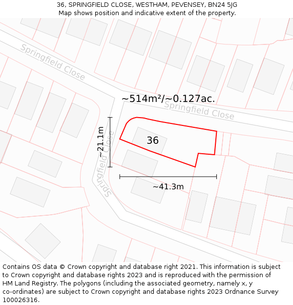 36, SPRINGFIELD CLOSE, WESTHAM, PEVENSEY, BN24 5JG: Plot and title map