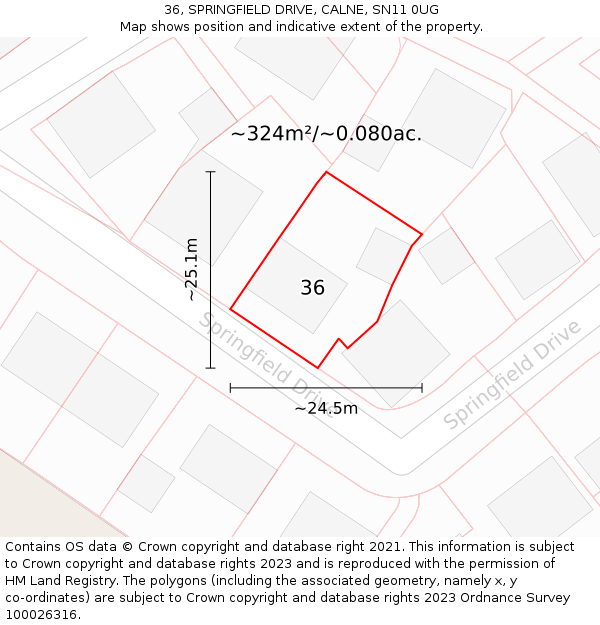 36, SPRINGFIELD DRIVE, CALNE, SN11 0UG: Plot and title map